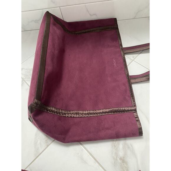 Vintage DKNY Tote Bag Velour Velvet Burgundy Reversible - Picture 4 of 14